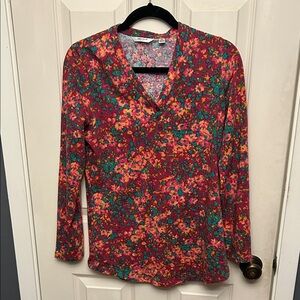 Liz Claiborne Floral Long Sleeve Top - Red and Green